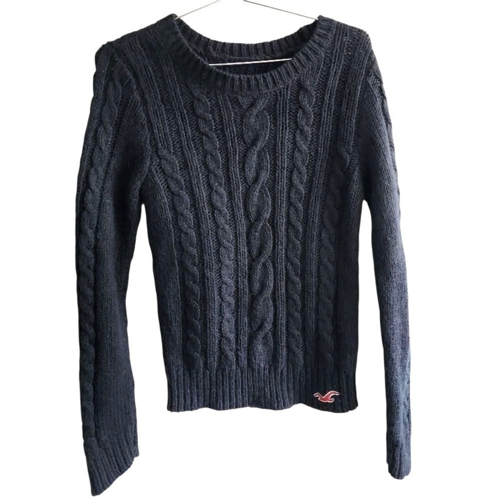 Hollister Cable Knit Sweater Women's Medium Navy Blue Preppy Classic Wool Alpaca